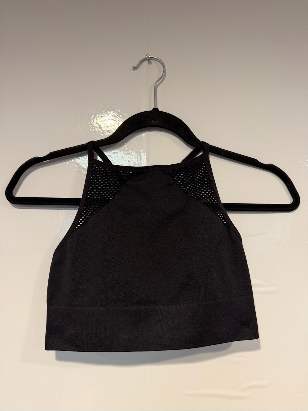 Aerie Black High-Neck Mesh Trim Crop Bralette